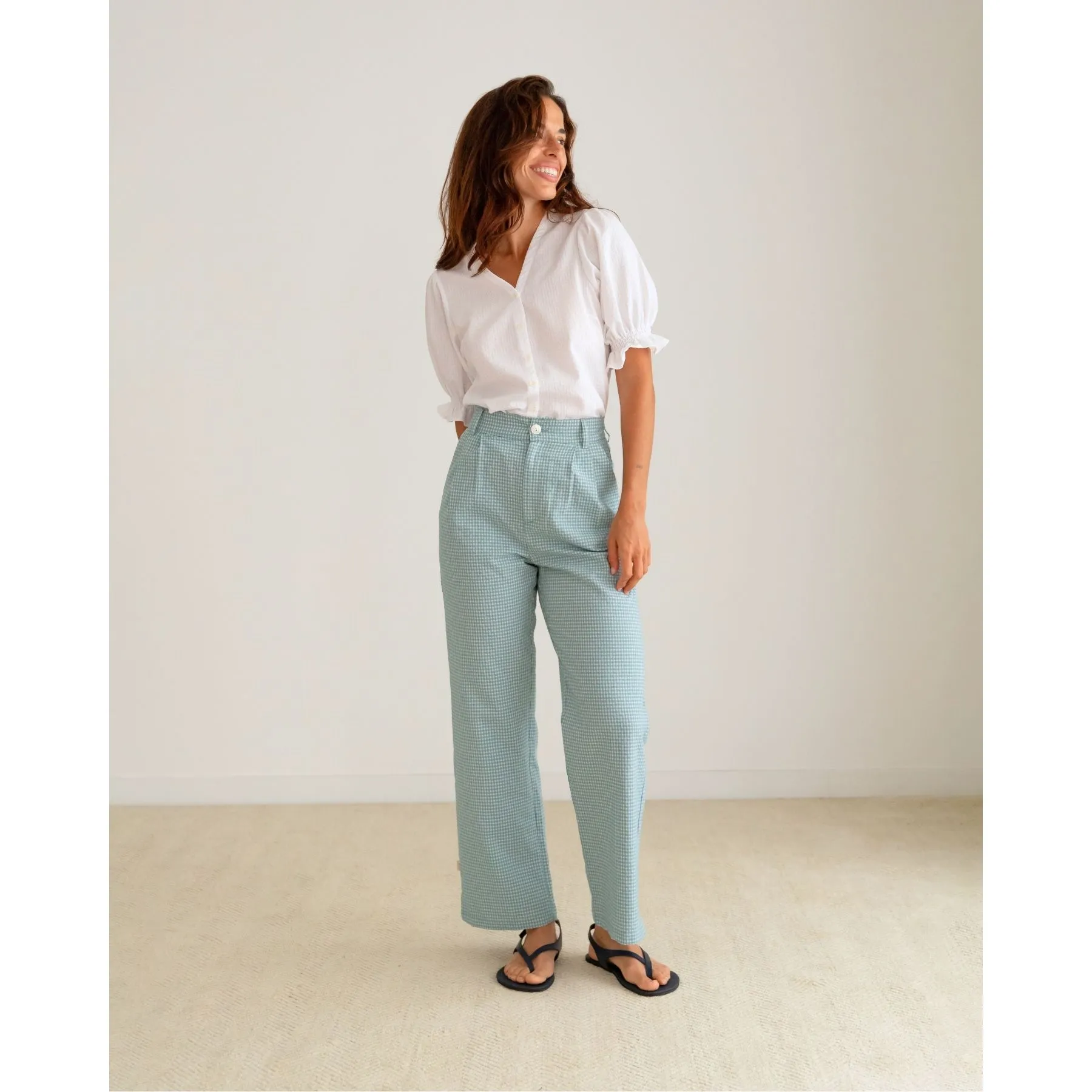 Pantalón Vichy Aguamarina