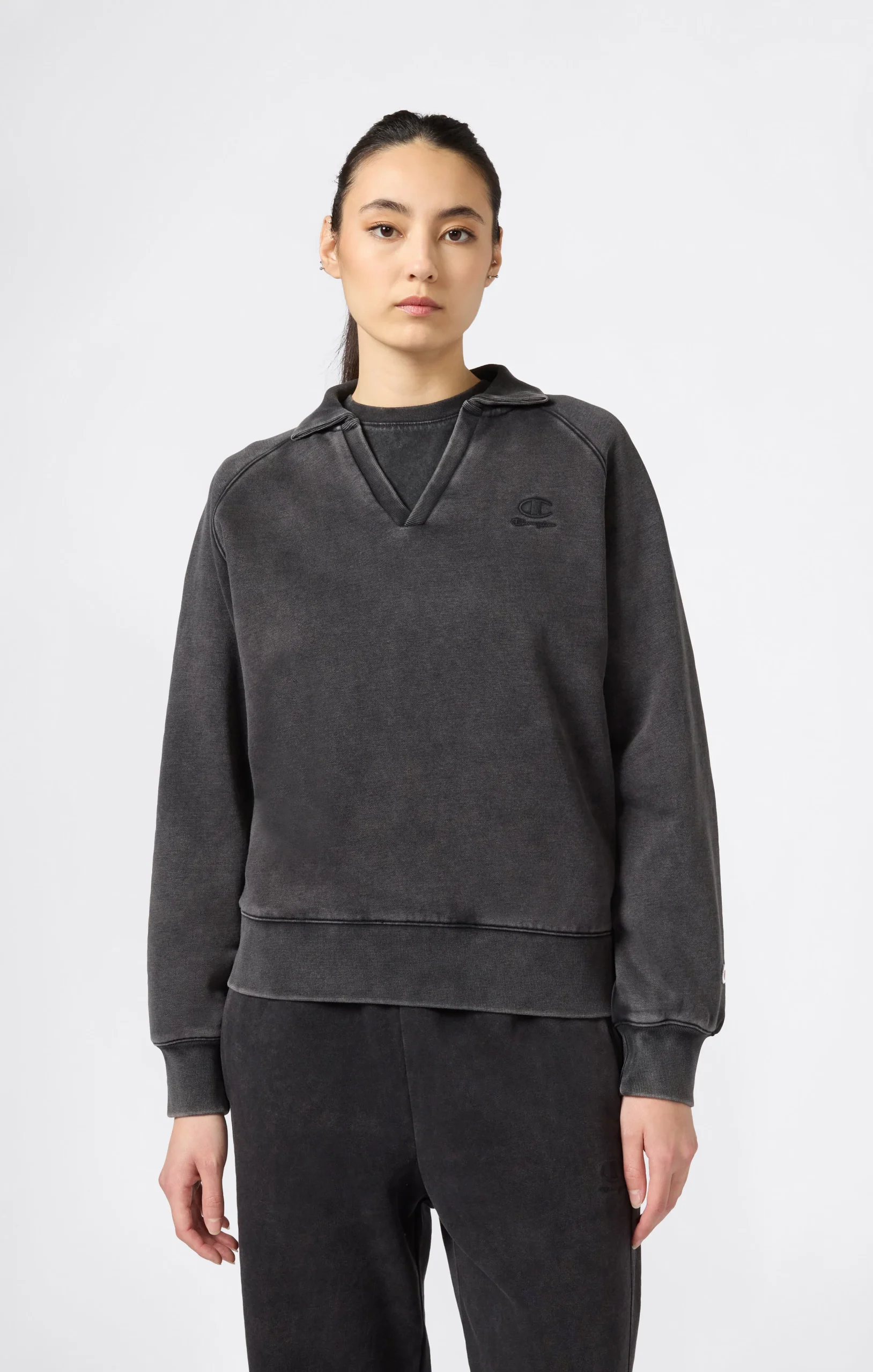 Women’s Washed Polo Neck Fleece Sweatshirt Icons