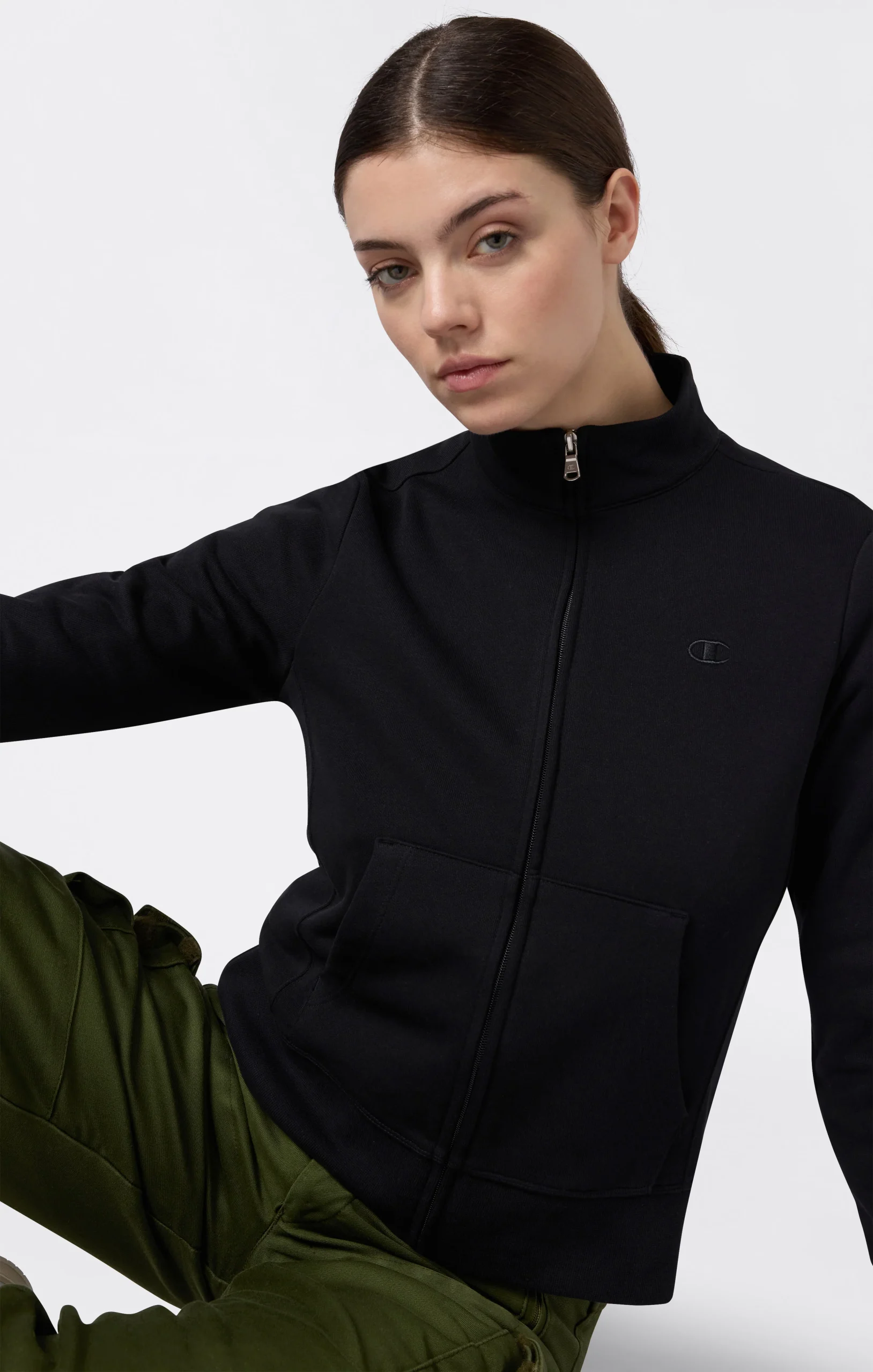 Women’s Lightweight Full Zip Sweatshirt with Tonal Embroidered “C” Logo Icons - Imagen 4