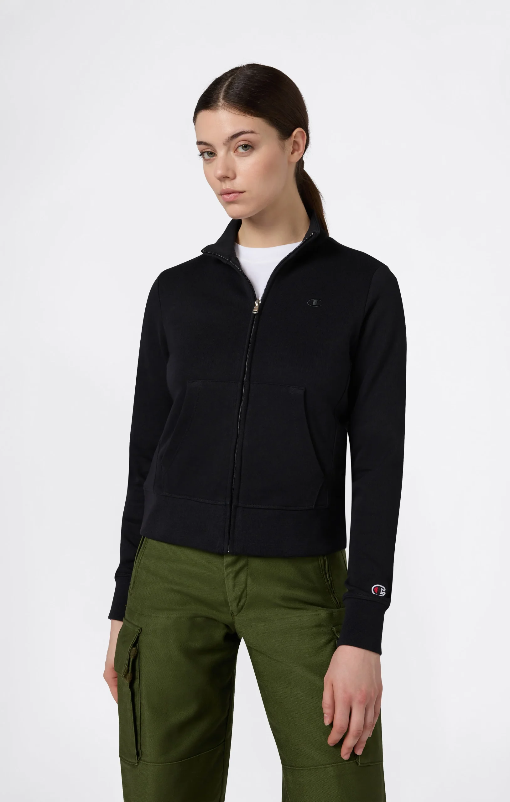 Women’s Lightweight Full Zip Sweatshirt with Tonal Embroidered “C” Logo Icons