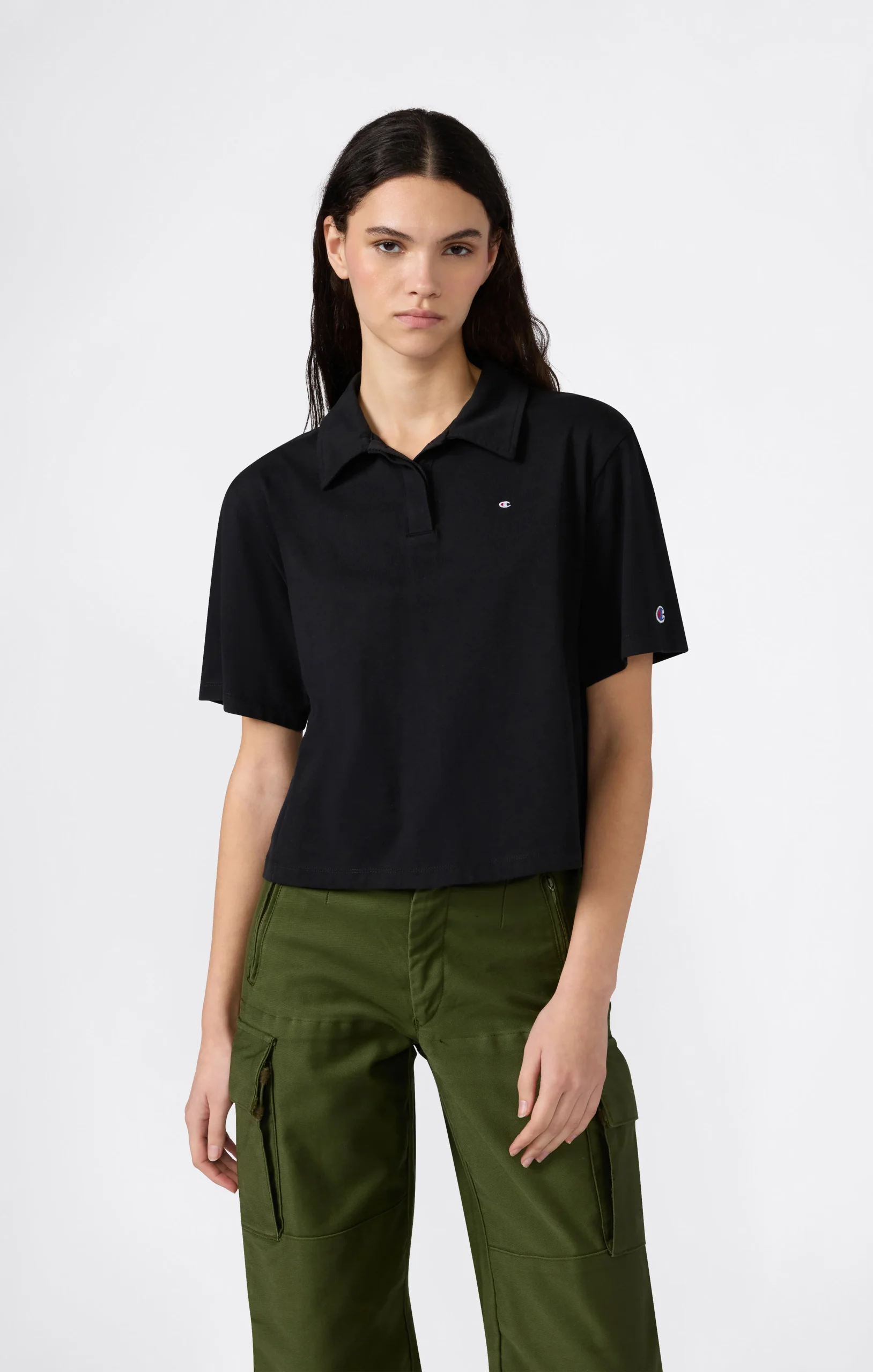 Women’s Cropped Cotton Jersey Polo Shirt