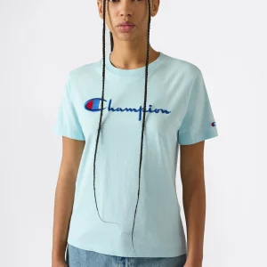 Women’s Reverse Weave Crewneck T-Shirt with Embroidered Logo