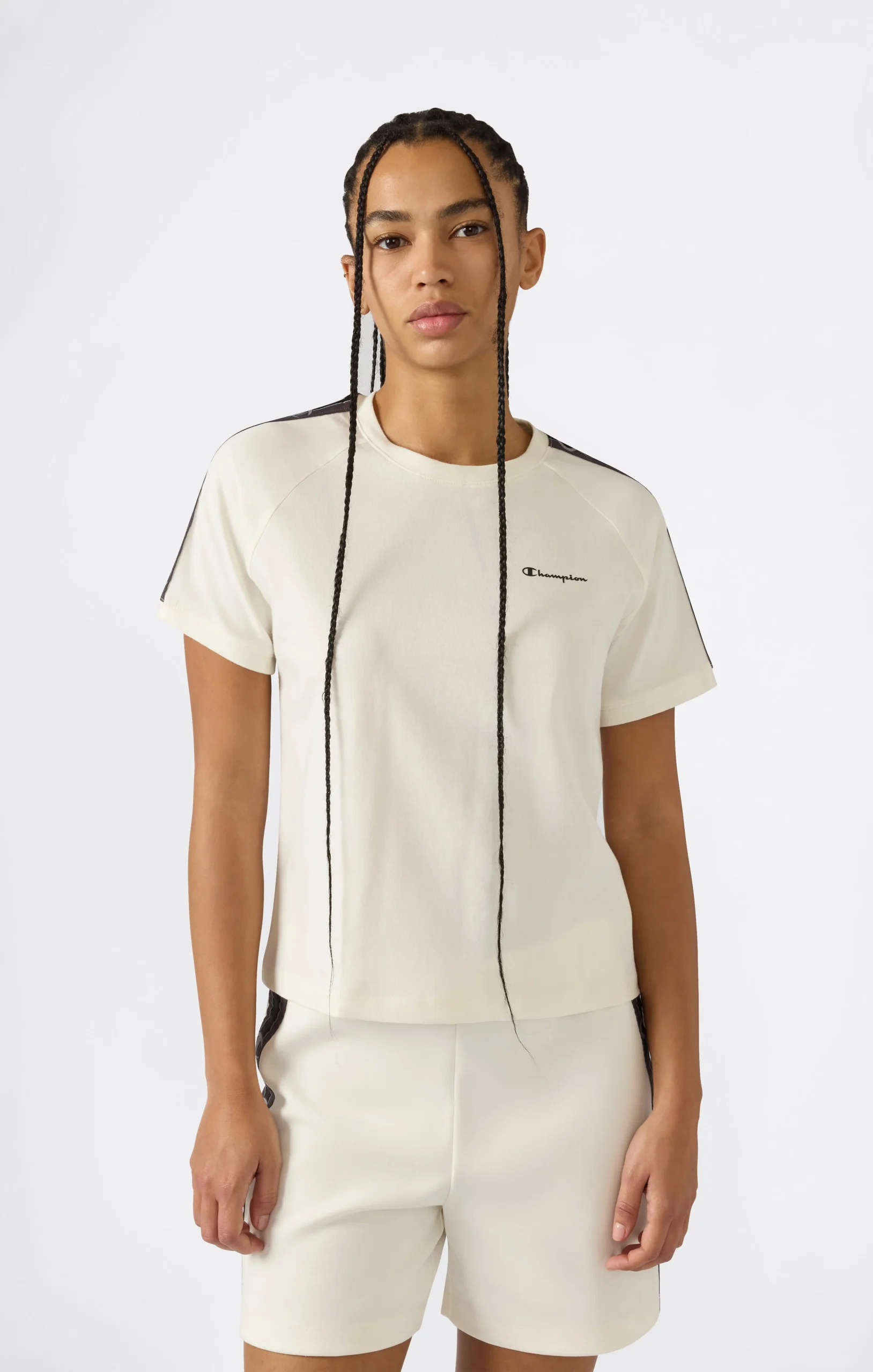 Women’s Crewneck Stretch Jersey T-Shirt with Logo Tape