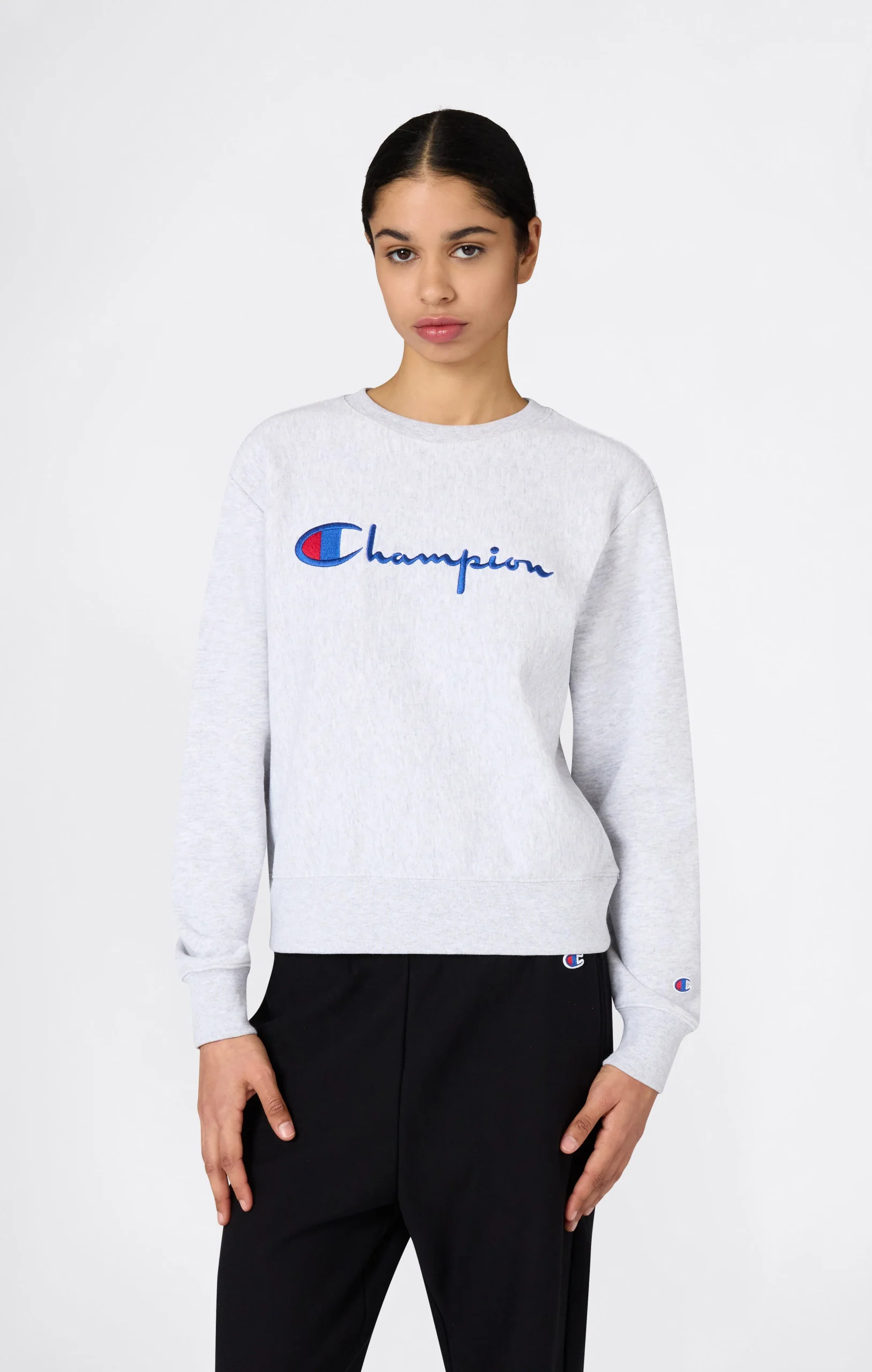 Women’s Lightweight Reverse Weave Crewneck Sweatshirt with Embroidered Logo