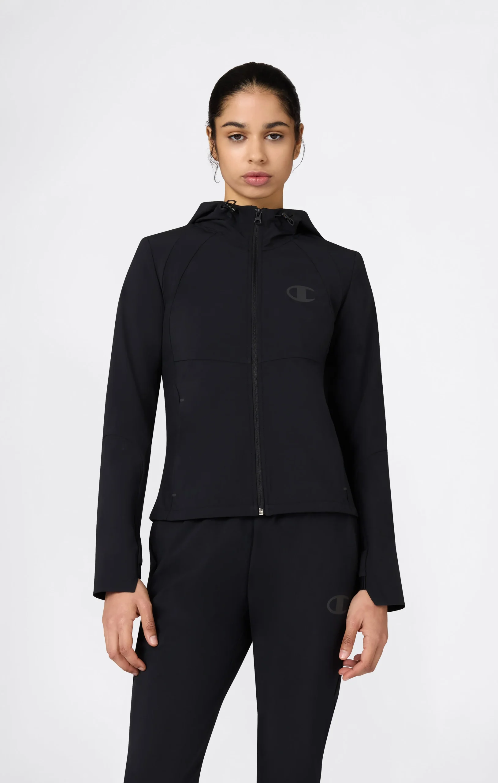 Women’s Stretch Nylon Hooded Track Top Slim Fit