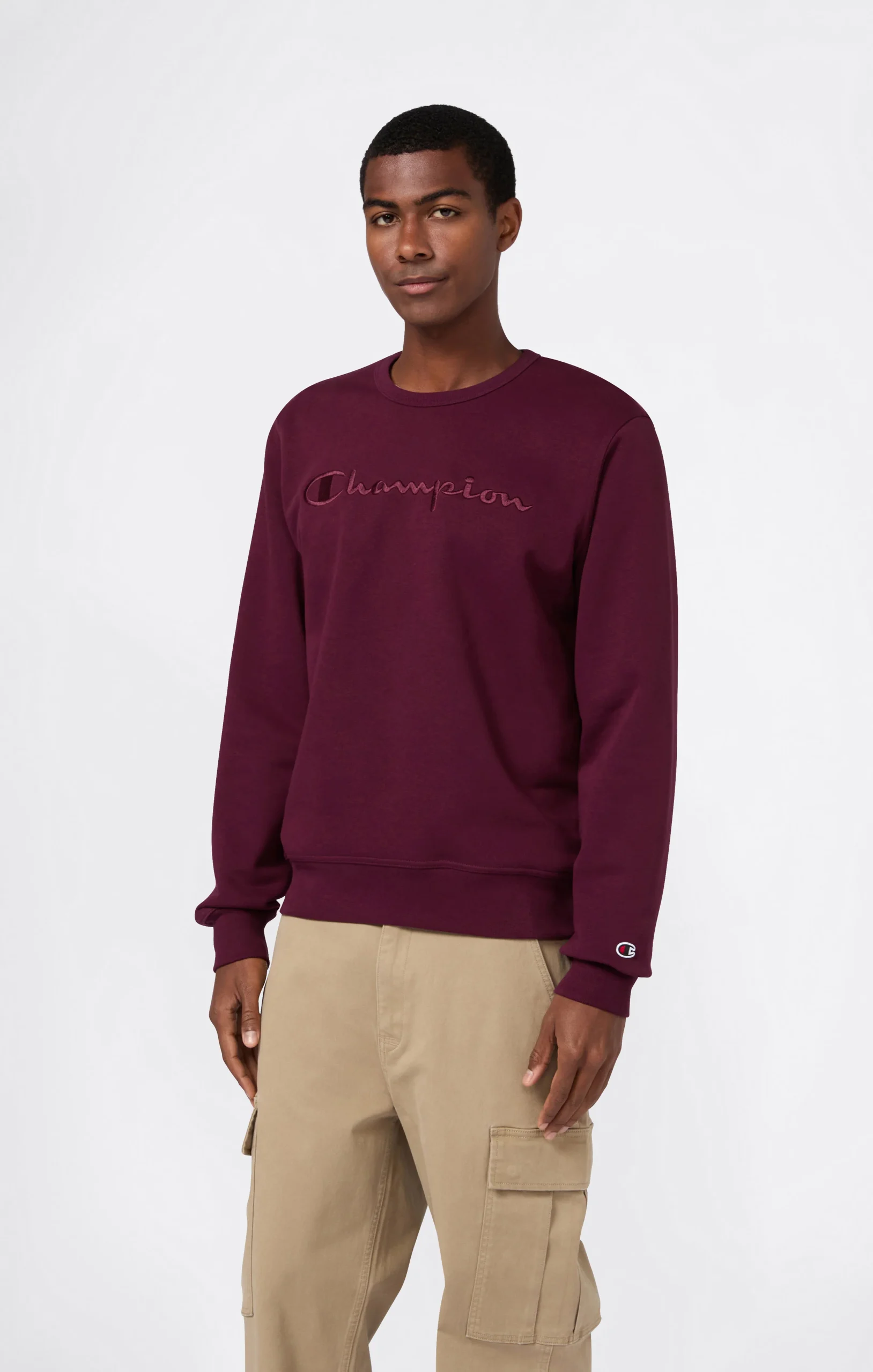 Men’s Fleece Crewneck Sweatshirt with Big Embroidered Logo Icons