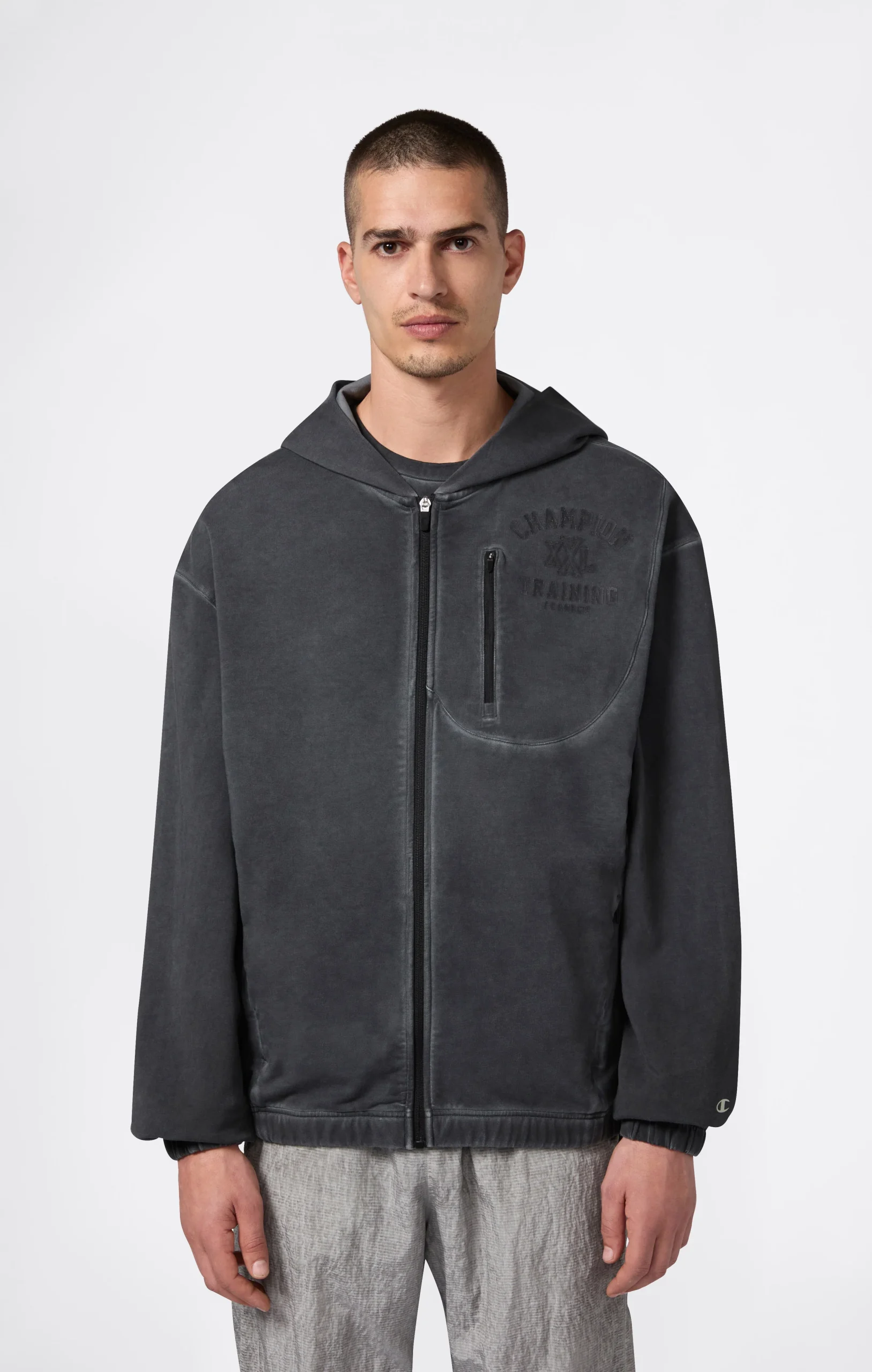 Men’s Washed Full Zip & Chest Zip Pocket Hoodie