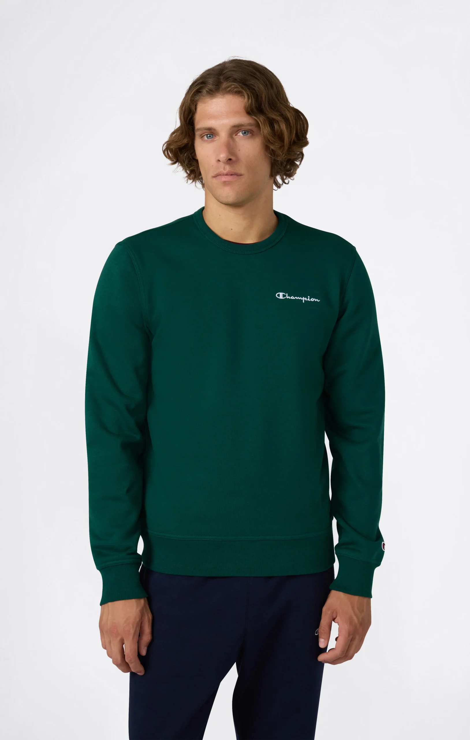 Men’s Fleece Crewneck Sweatshirt with Small Embroidered Logo Icons