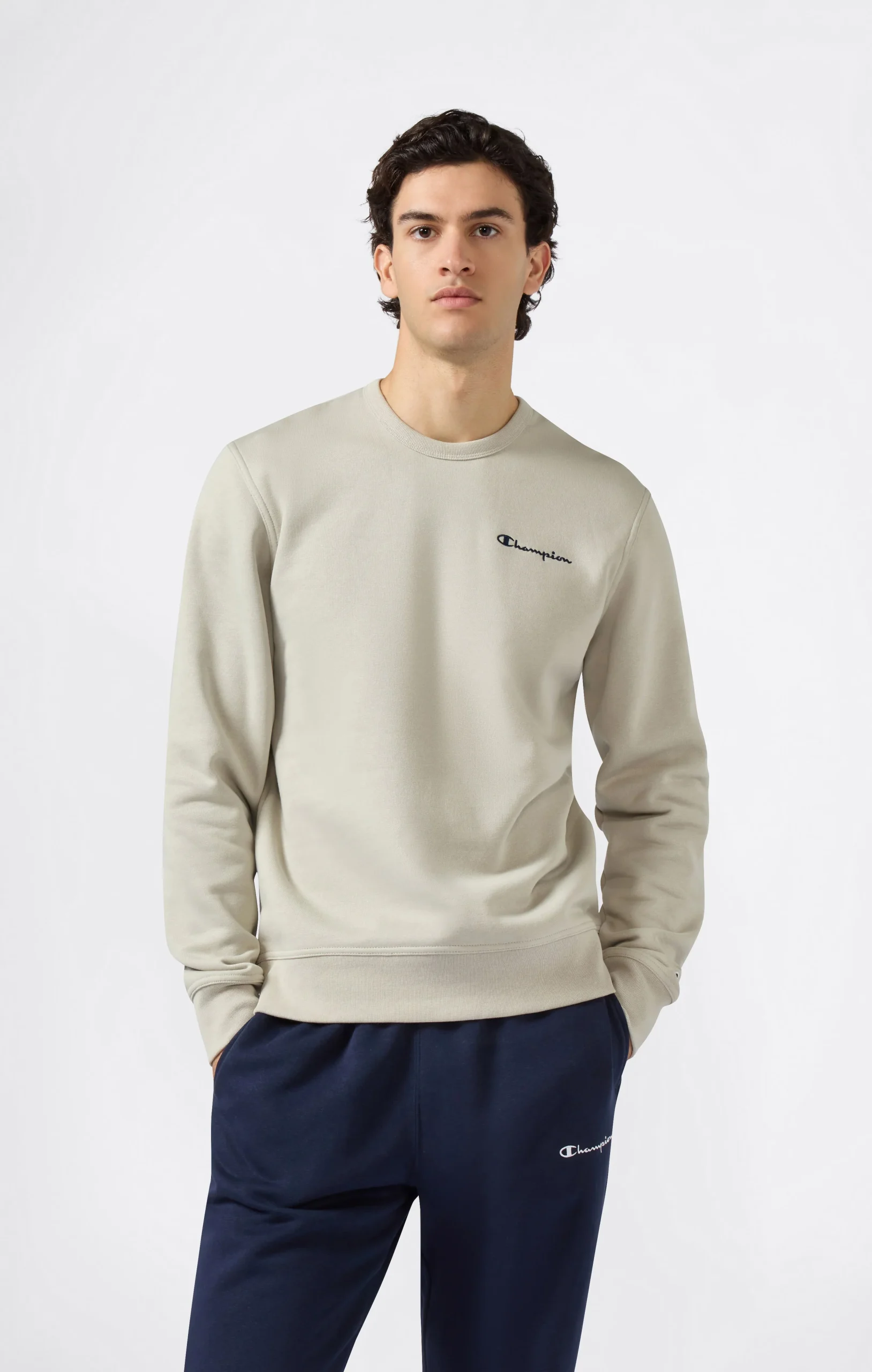 Men’s Fleece Crewneck Sweatshirt with Small Embroidered Logo Icons