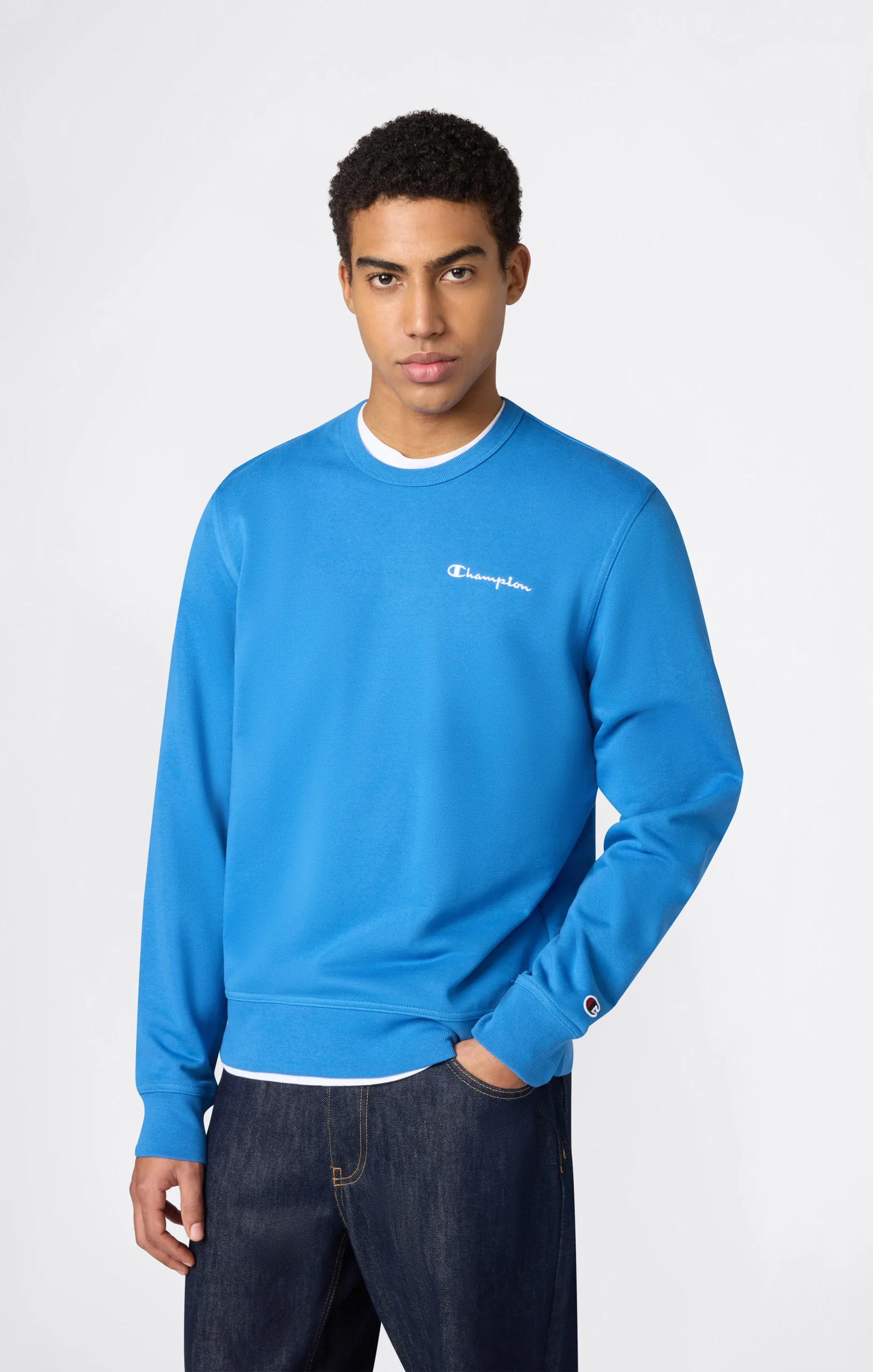 Men’s Lightweight Crewneck Sweatshirt with Embroidered Logo Icons
