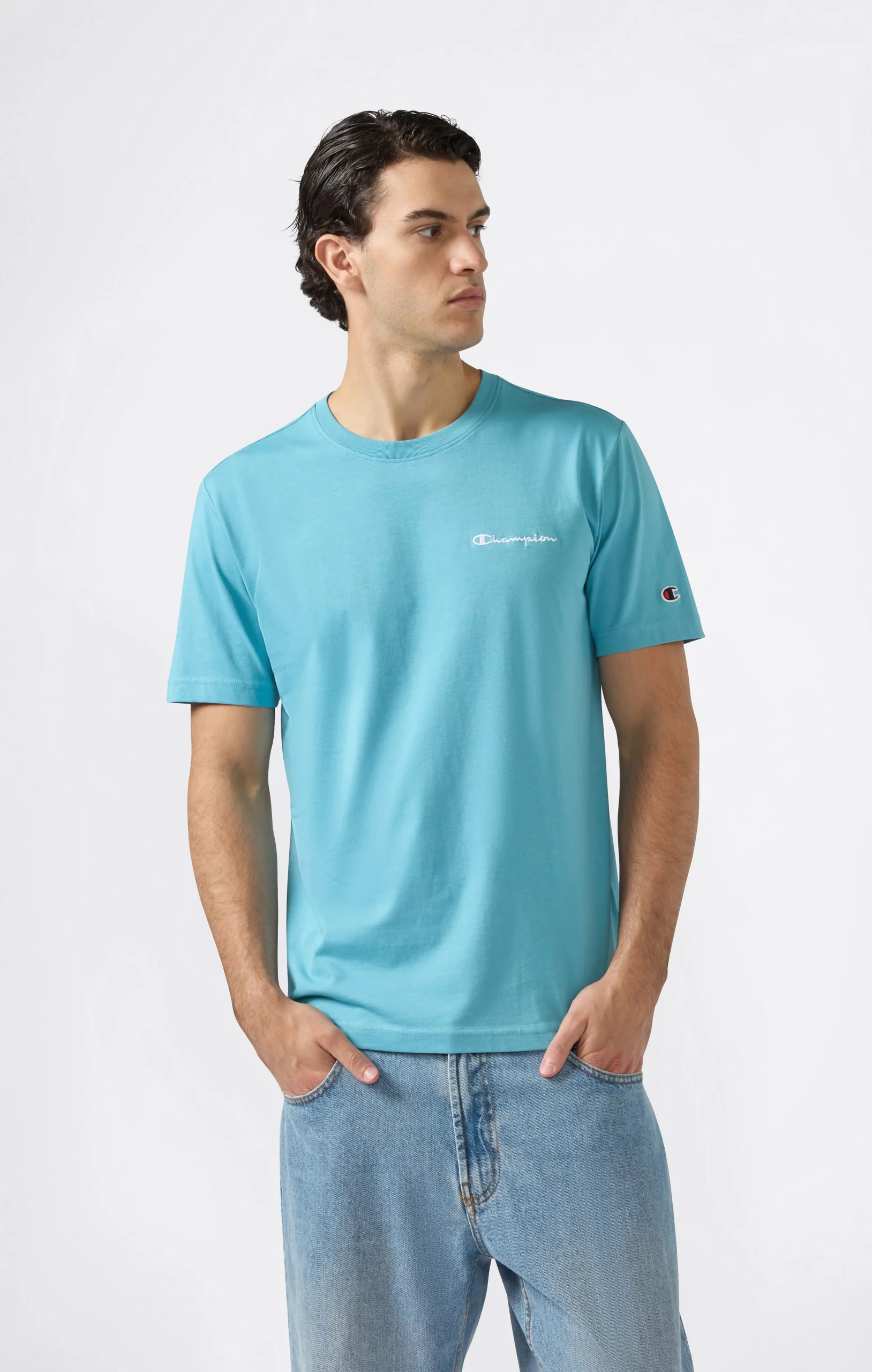 Men’s T-Shirt with Small Embroidered Logo Icons