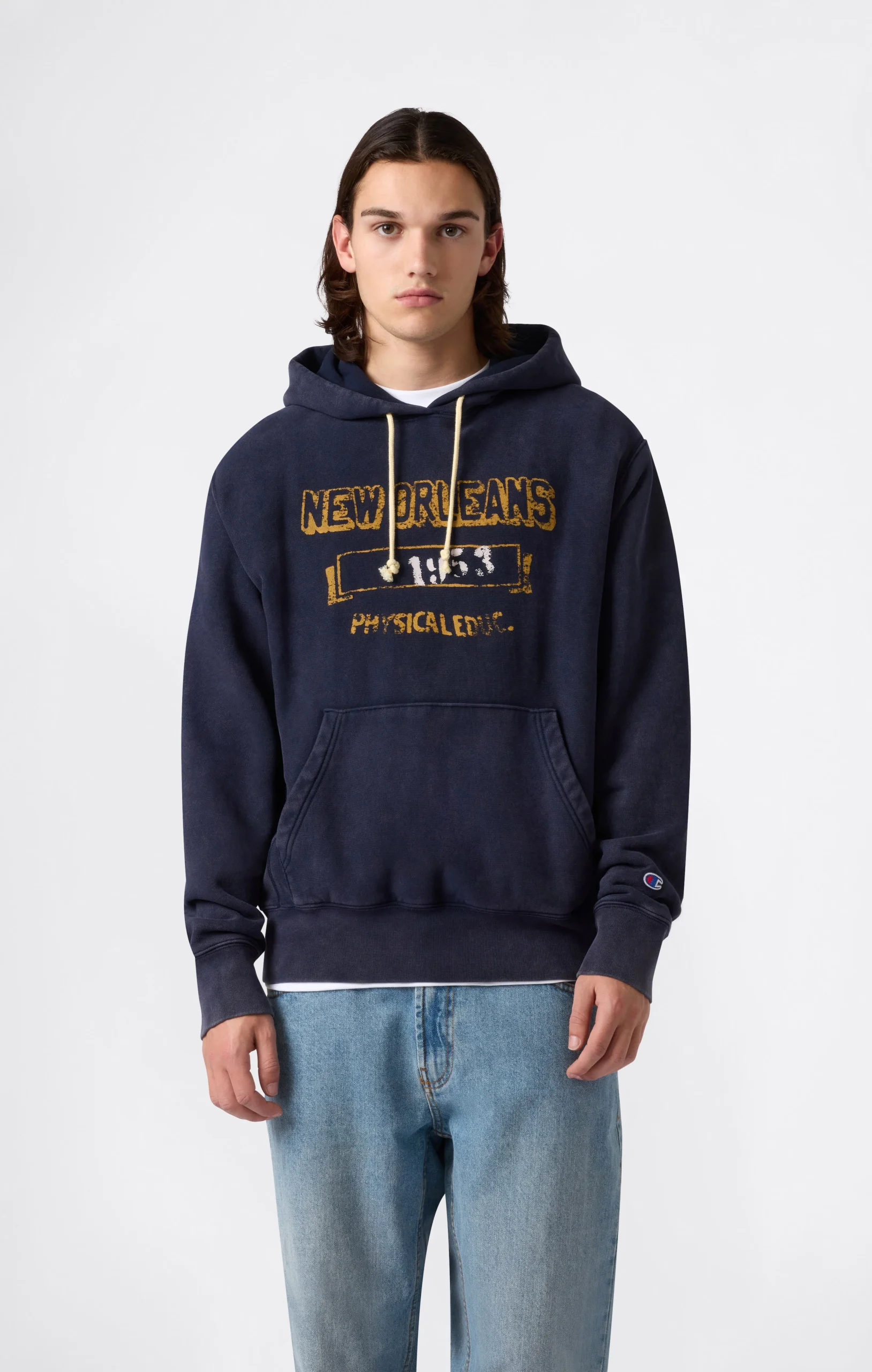 Heavyweight Men’s Hooded Sweatshirt with Brushed Interior and Print Reverse Weave