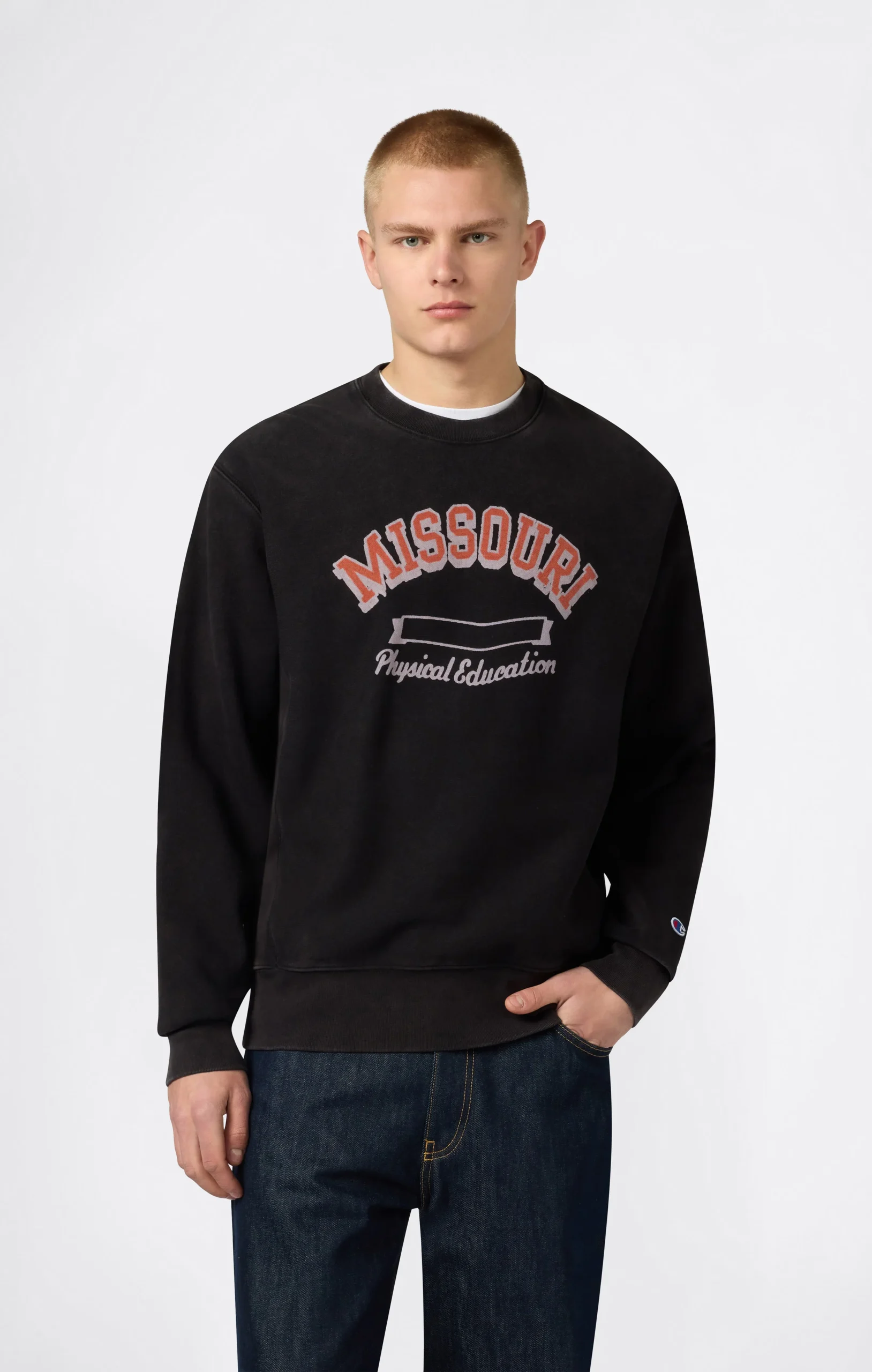Men’s Heavyweight Crewneck Sweatshirt with Brushed Interior and Print Reverse Weave