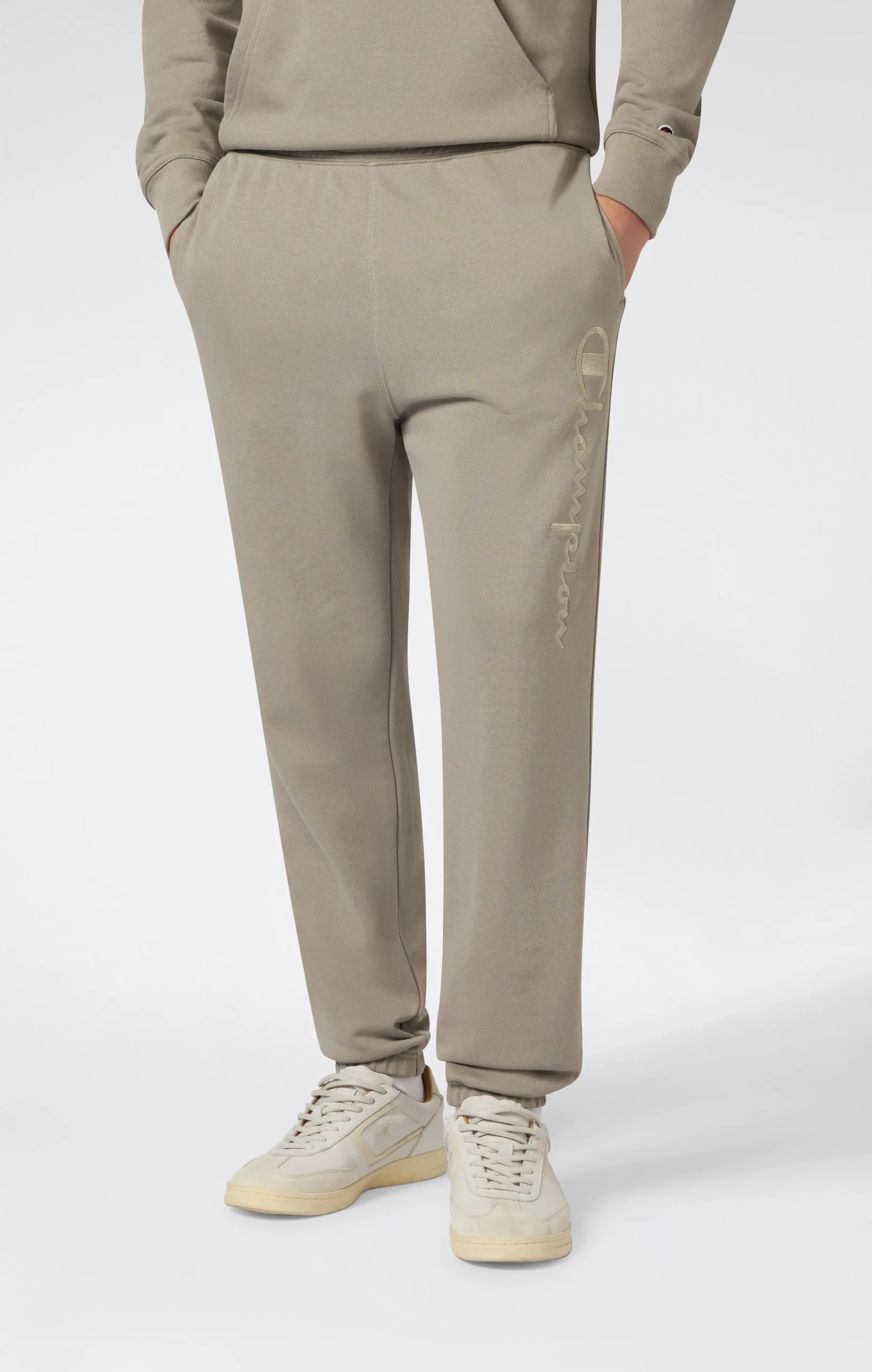 Men’s Lightweight Pants with Elastic Cuffs and Tonal Maxi Embroidered Logo Icons