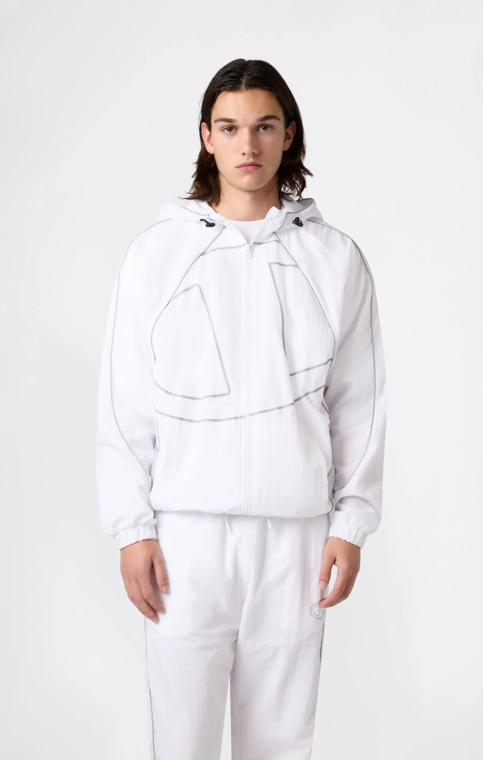 Men’s Woven Nylon Full-Zip Hooded Track Top Loose Fit