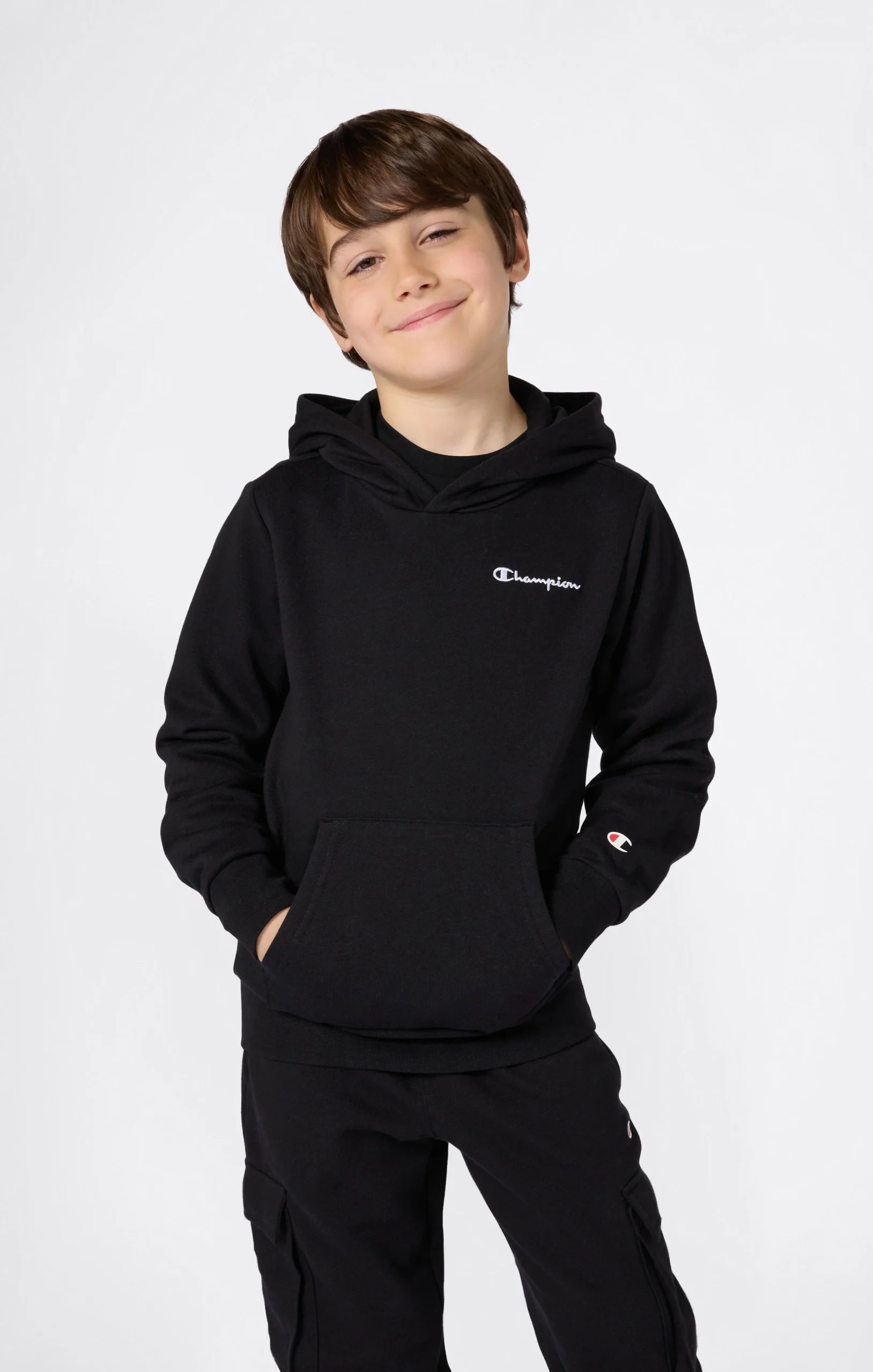 Boys’ Fleece Hoodie with Small Embroidered Logo Icons