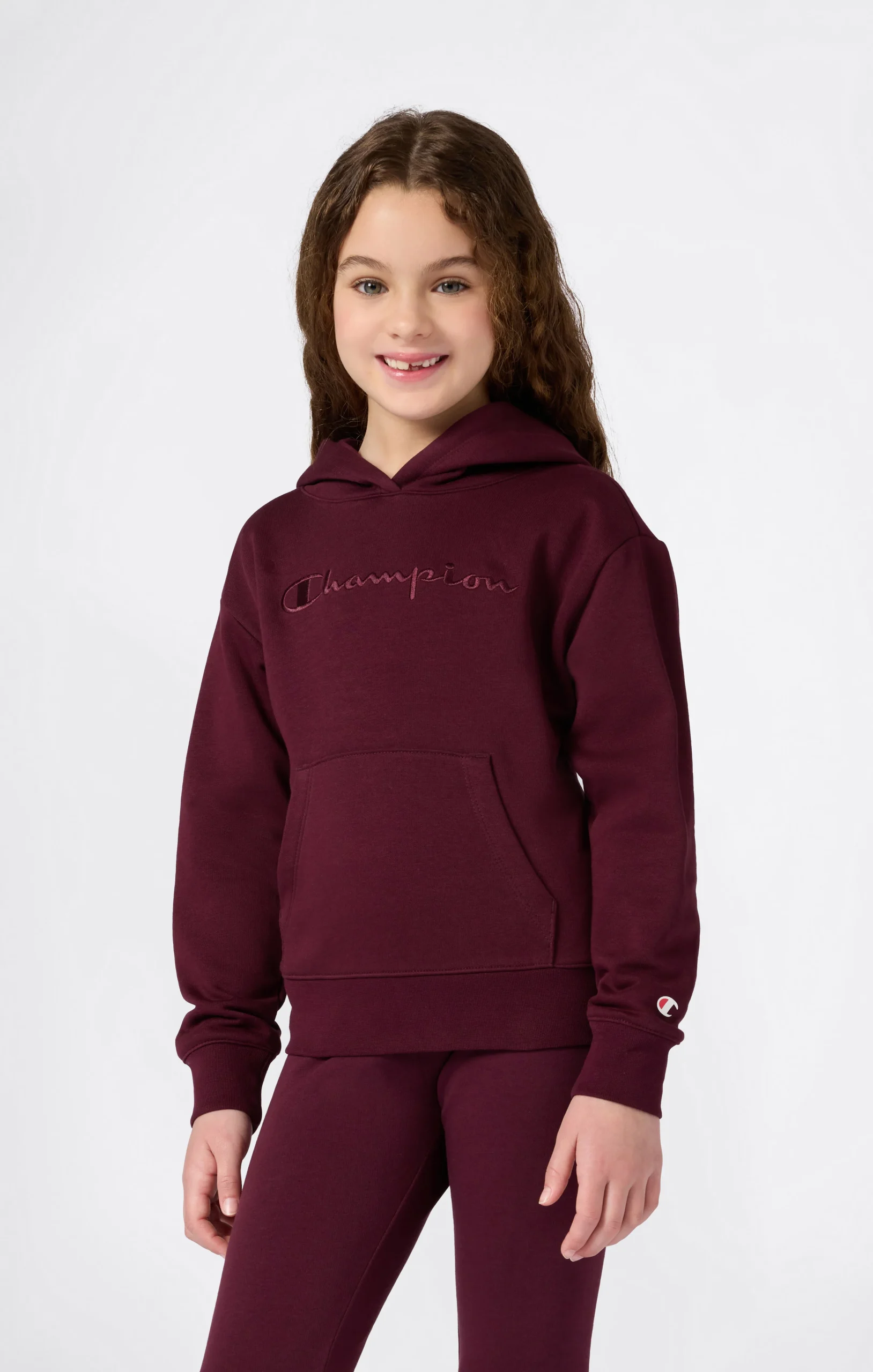 Girls’ Fleece Hoodie with Big Embroidered Logo Icons