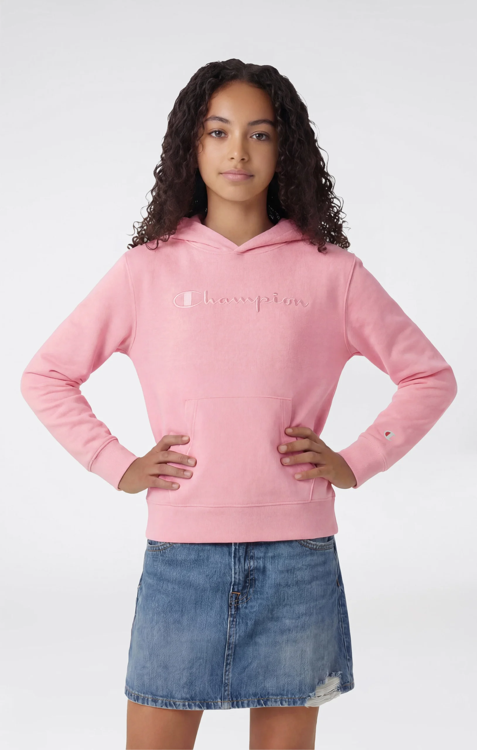 Girls’ Lightweight Hooded Sweatshirt with Tonal Embroidered Maxi Logo Icons