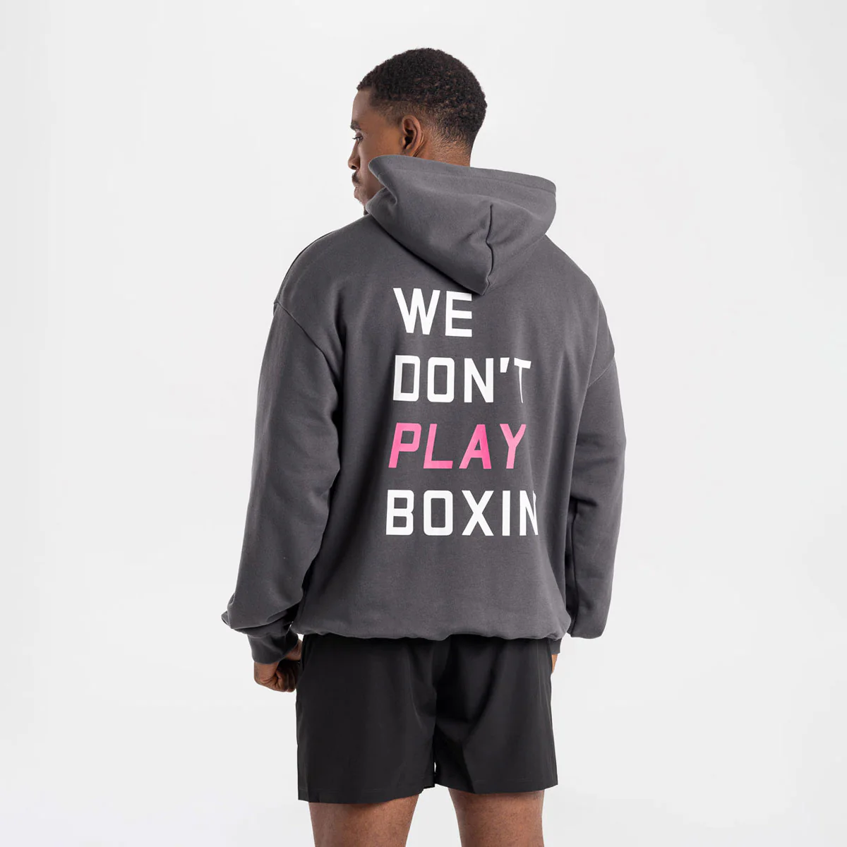 Sudadera Boxraw We Don’t Play Boxing oversize con capucha Gris-rosa