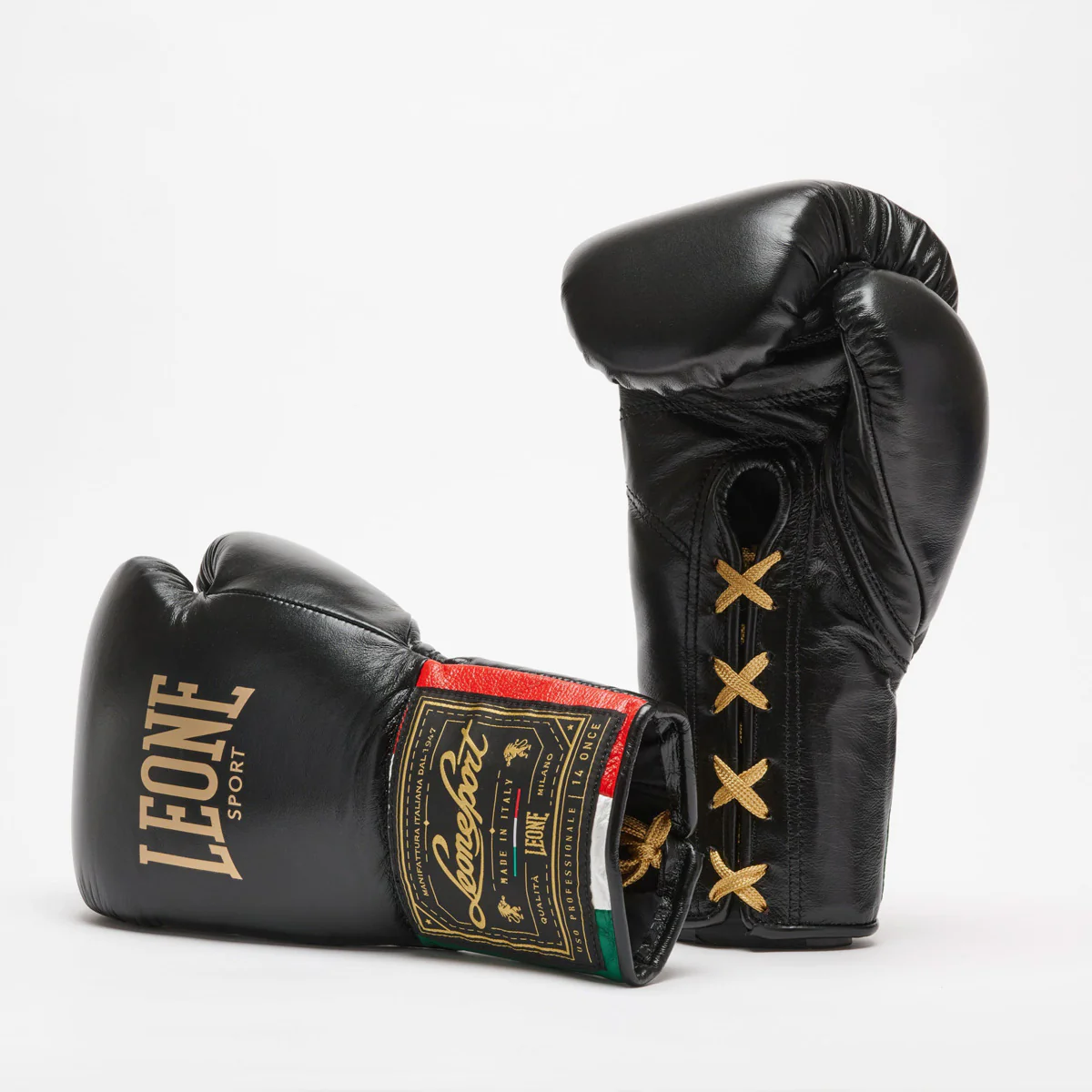 Guantes de boxeo Leone Orlando Tricolore con cordones Negro