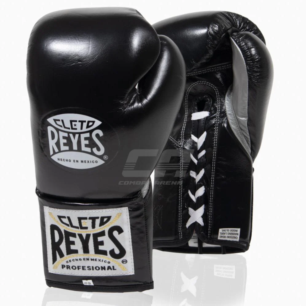 Guantes de boxeo Cleto Reyes Profesional CB2 Negro-Plata con cordones