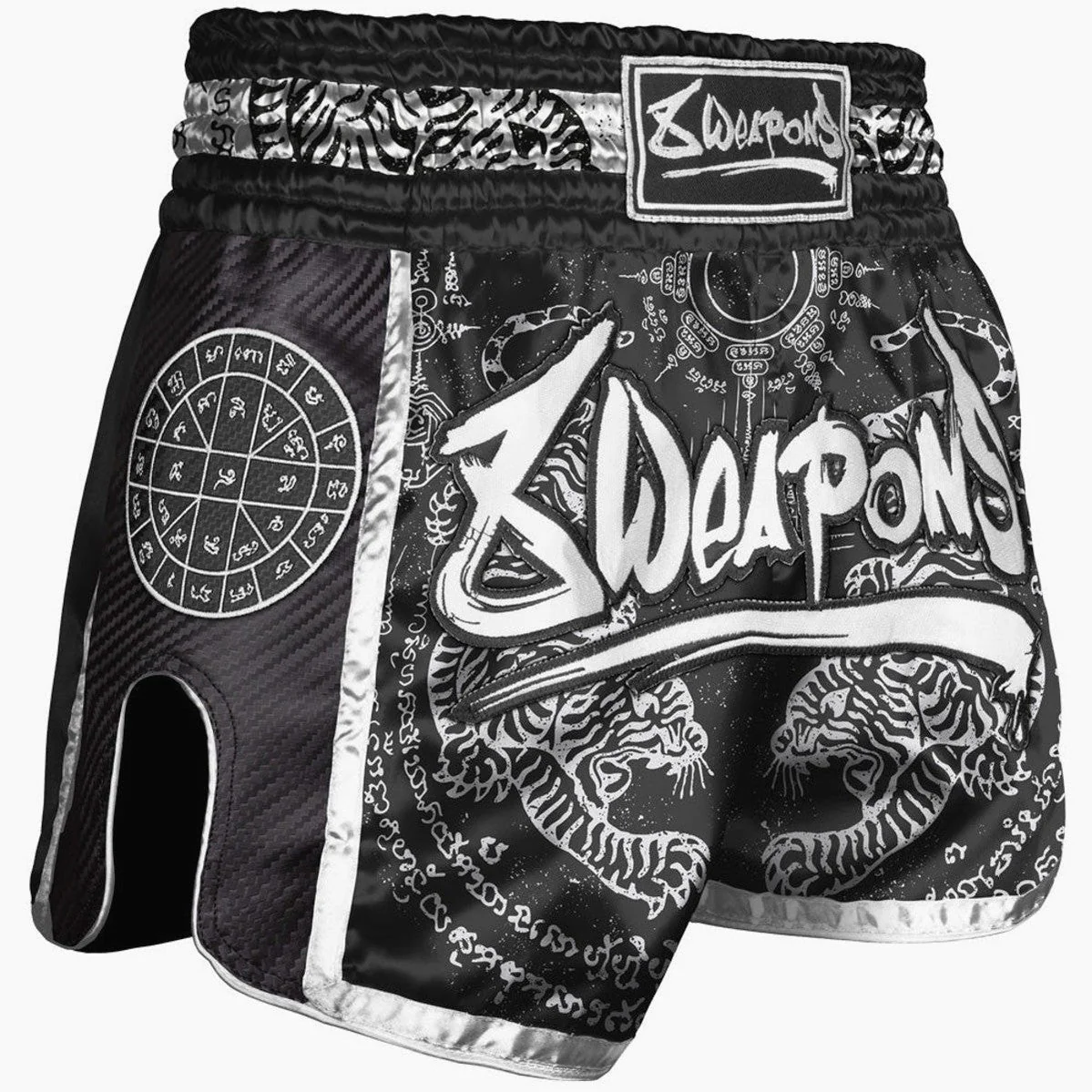 Pantalones kick-thai 8 Weapons Carbon Sak Yant Tigers