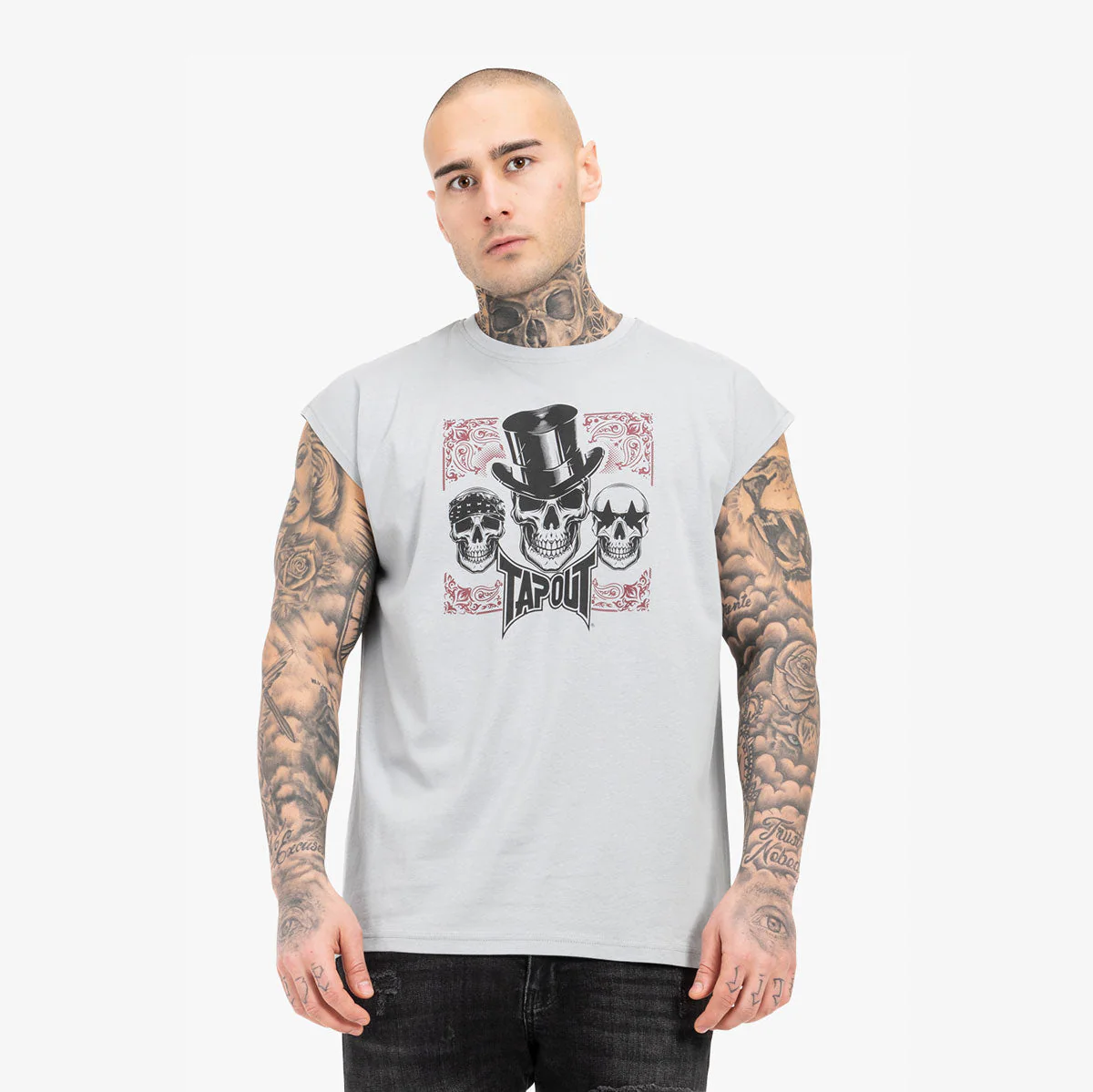 Sin mangas Tapout Skull Tank Gris