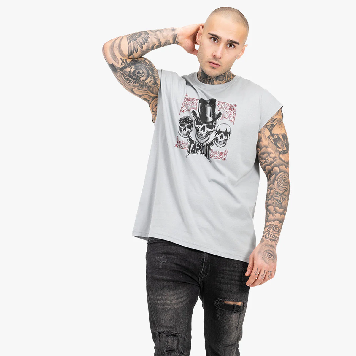 Sin mangas Tapout Skull Tank Gris - Imagen 3