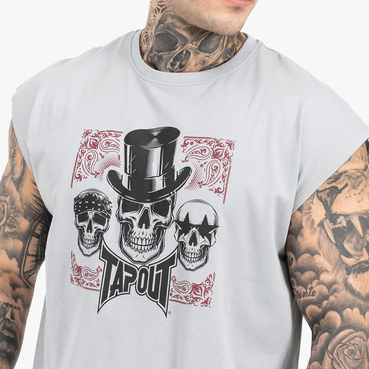 Sin mangas Tapout Skull Tank Gris - Imagen 5