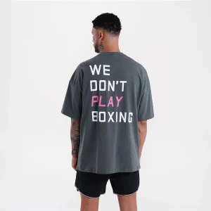 Camiseta Boxraw We Don't Play Boxing Oversize Gris-rosa