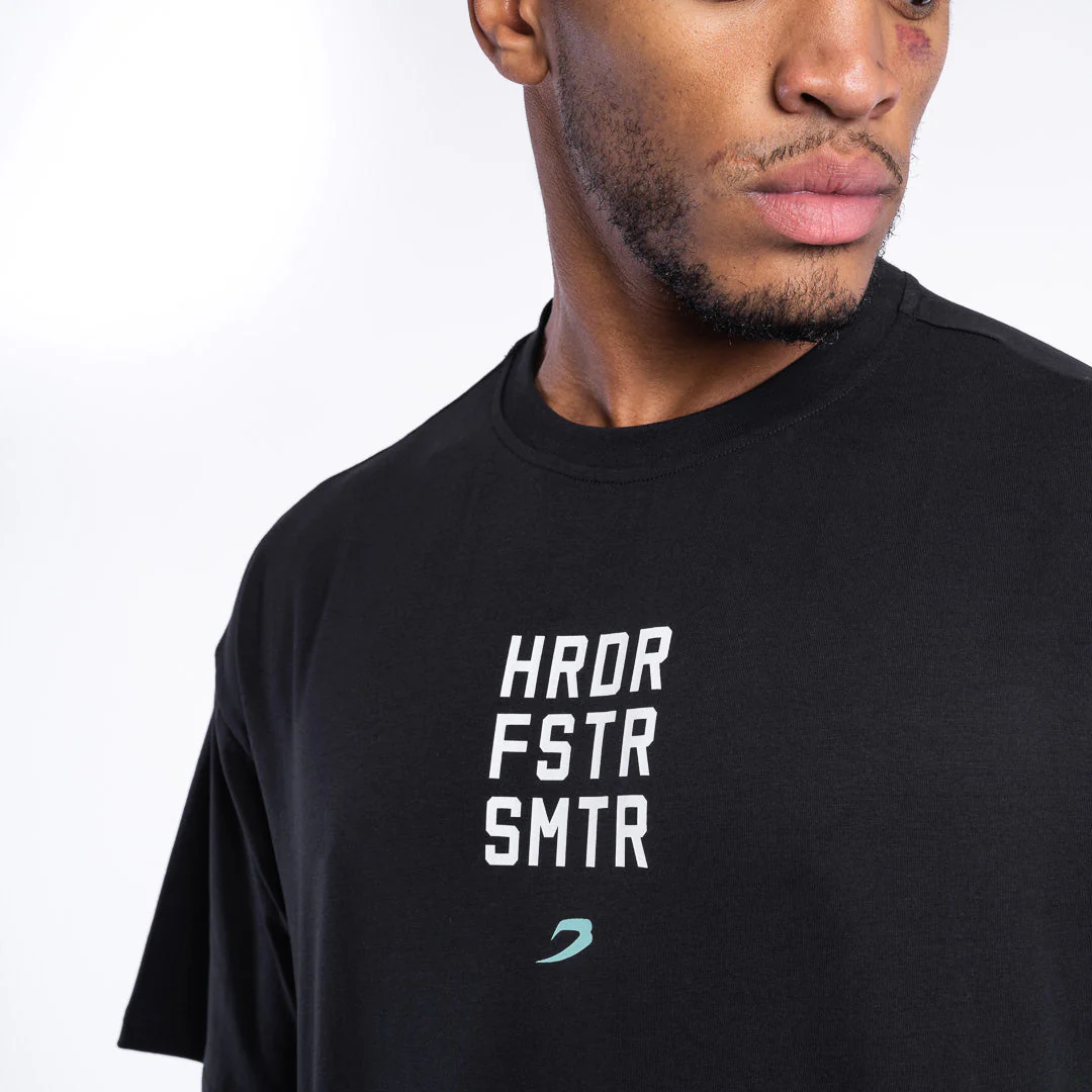 Camiseta Boxraw HRDR FSTR SMTR Oversize Negro - Imagen 9